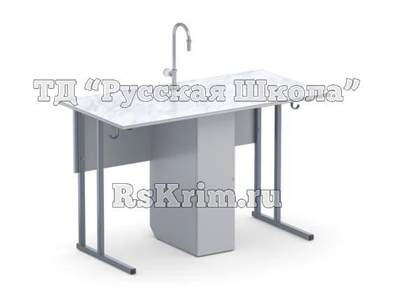 Стол лабораторный с сантехникой, прямоугольная труба, пластиковая столешница (ст. Серая, мк. Серый)