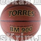 Мяч баск. матчевый  "TORRES BM900" арт.B30036, р.6, синт. кожа (полиуретан), нейлоновый корд, бутиловая камера, для зала и улицы, темнооранжево-черный