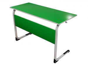 Стол ученический ЭЛЛИПС 2-мест нерегулируемый на плоскоовальной трубе (гр 6, ст. Зелёная, кр. Серая, мк. Серый)