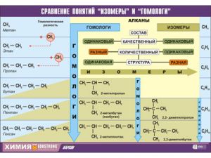 Таблица демонстрационная "Сравнение понятий изомер и гомолог" (винил 100х140)